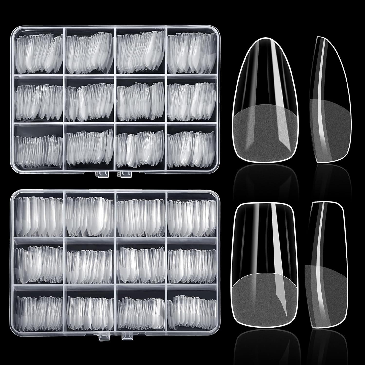 ELLEWIN 1000PCS Nail Tips Clear False Nails Full Cover for Acrylic Nails Kit 10 Sizes 4 Shapes Long Almond Square Coffin Oval Pre-Shape for Salon Home DIY Gifts : Beauty & Personal Care