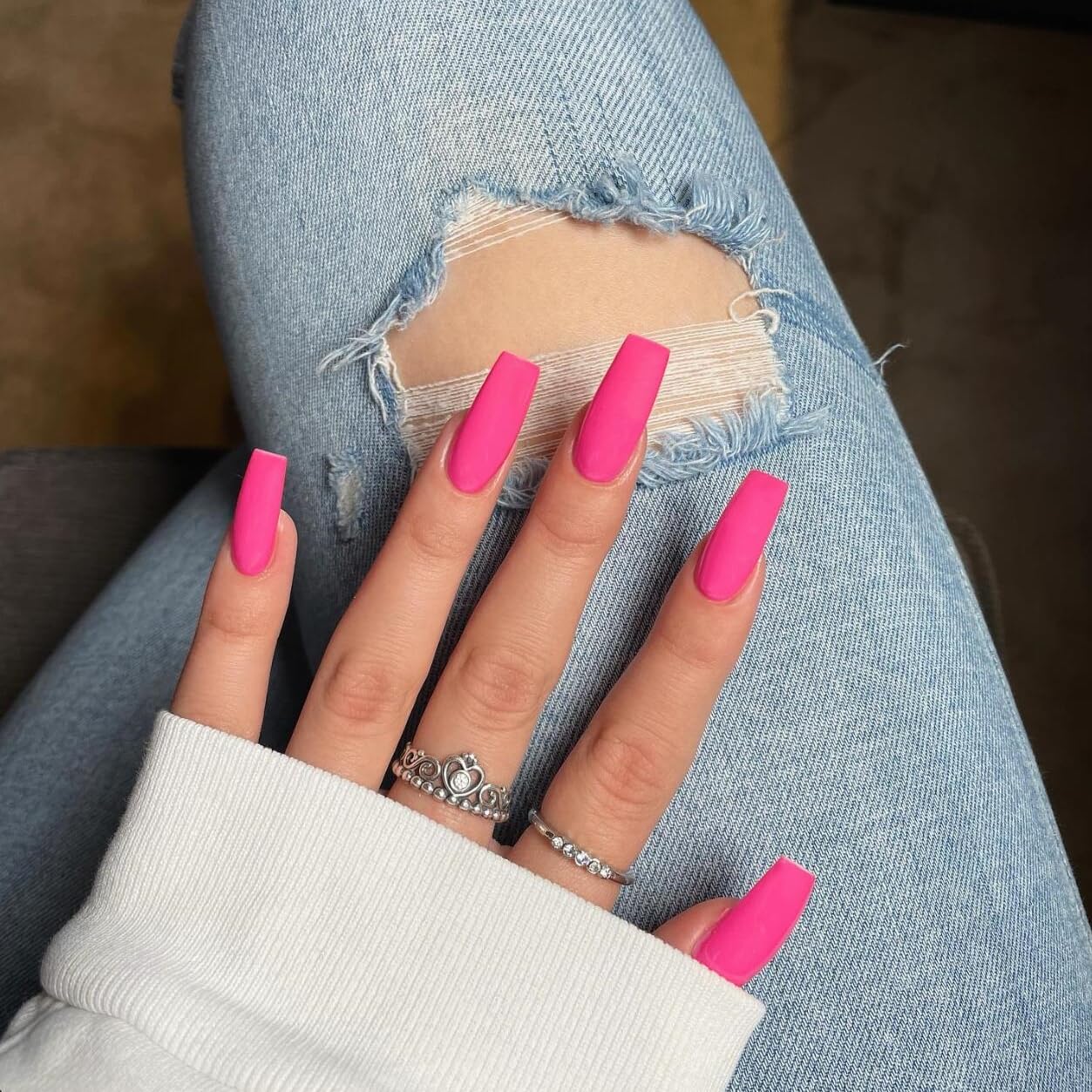 KQueenest Ombre Pink Press on Nails Long Square Shaped Gradient French Fake Nails Press Ons. Natural Gel Square Tips - 24 Pcs Coffin Acrylic False Nails Set for Women Daily Wear : Beauty & Personal Care