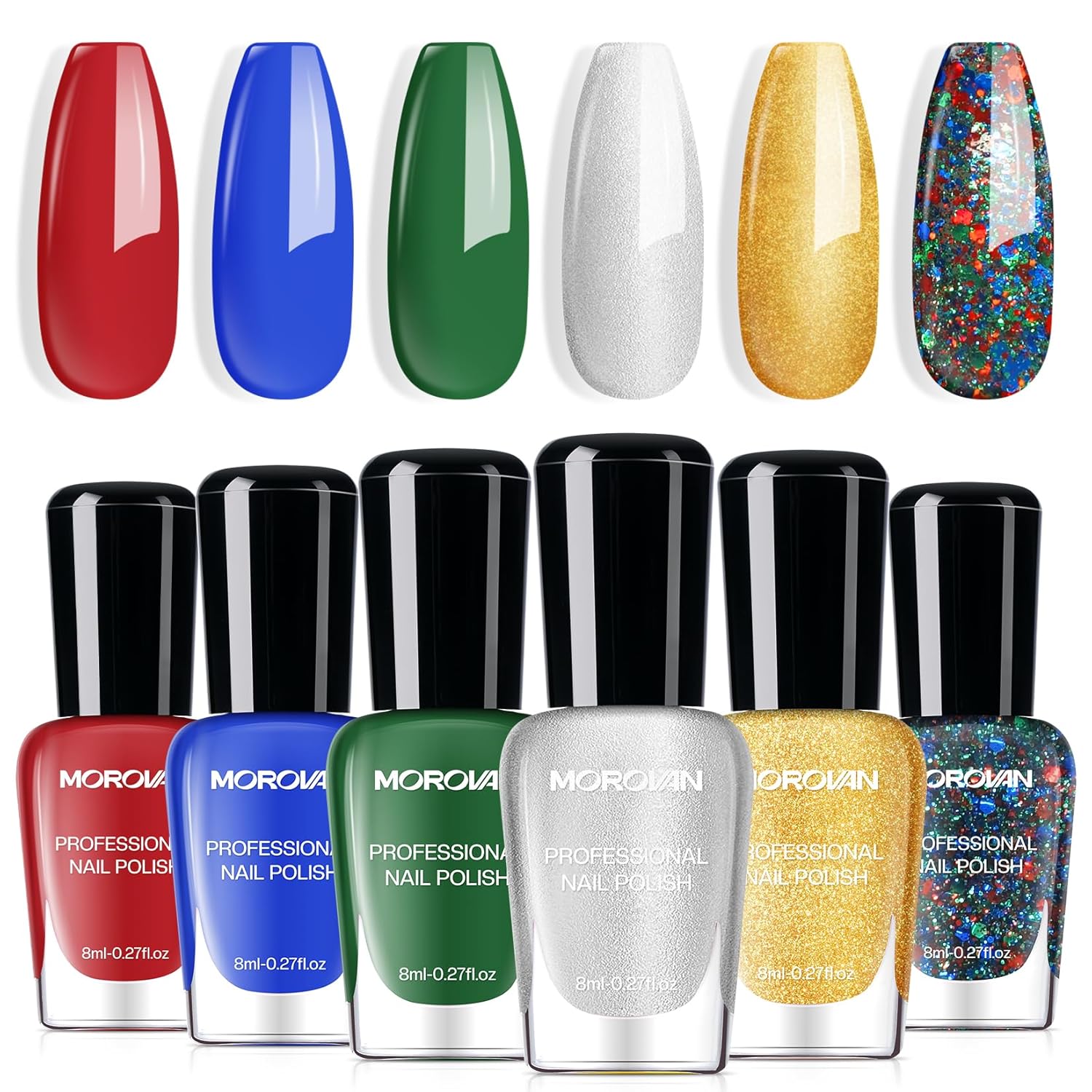 Morovan Fingernail Nail Polish Set: Holographic Metallic Ombre Lacquer Air Dry Nail Polish Regular Nail Pack 0.27oz Glitter Finger Nail Bulk Toenail Polish Kit Halloween Fall Gift for Women : Beauty & Personal Care