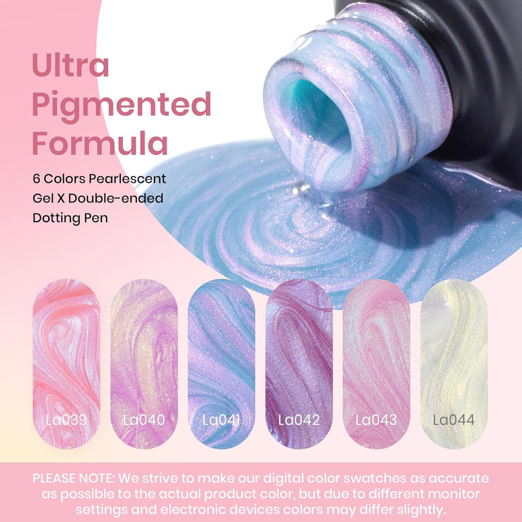 Beetles Pearl Gel Nail Polish. 6 Colors Shimmer White Pink Purple Mermaid Nail Drawing Gel. Soak Off UV Gel Polish Swirl Shell Thread Effect DIY Manicure Nail Art Gifts for Women : Beauty & Personal Care