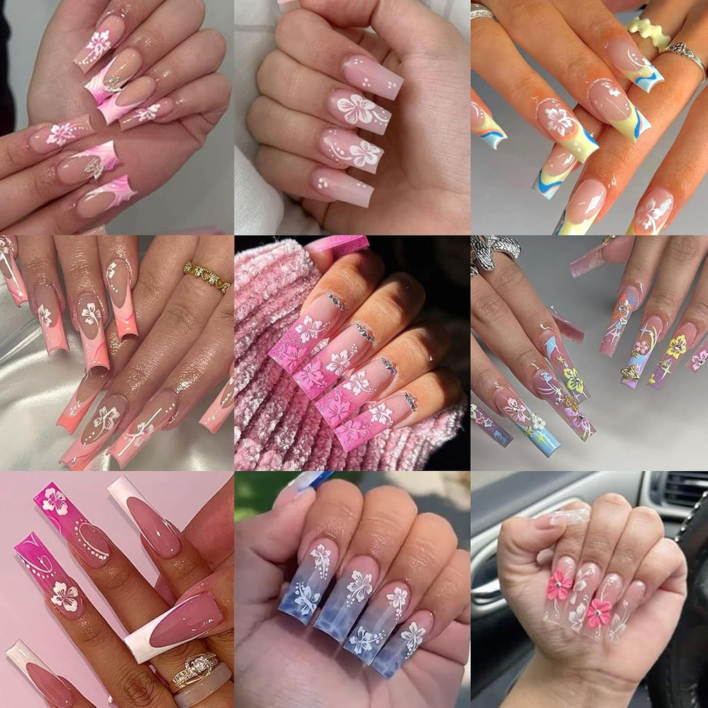 MUIIGOOD Flower Nail Stickers 10 Sheets Hibiscus Nail Decals White Pink Golden Clear Silver Decals Nail Art Decorations Nail Decals Nail Art Supplies Nail Designs for Women Manicure Tips : Beauty & Personal Care