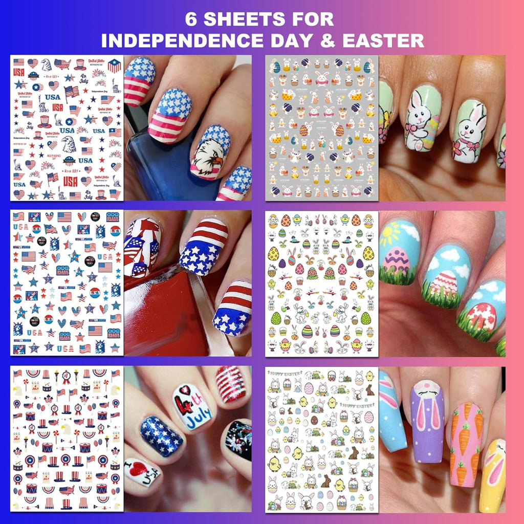 IDDFEVE 30 Sheets 8 Holiday Nail Art Stickers. Variety Pack All Season Nail Decals for All Year. Self-Adhesive Pegatinas Uñas 4th of July Halloween Fall Christmas Valentine St. Patrick's : Beauty & Personal Care