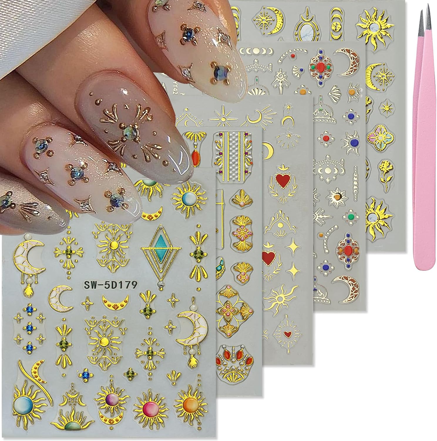 YOSOMMK Nail Art Stickers Decals 5D Embossed Flower Nail Decals Self Adhesive Spring Summer Heart Daisy Nail Supplies 3D Nail Design for Women Nail Decoration Colorful Flower Nail Stickers : Beauty & Personal Care