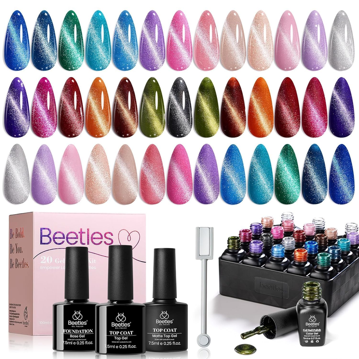 Beetles 44pcs Gel Nail Polish Set - 36 Colors Colorful Muse Gel Polish Kit Pink Nude Red Yellow Green Black White Glitter Nail Kit Base Top Coat UV LED Needed Salon DIY Home Gift for Women : Beauty & Personal Care