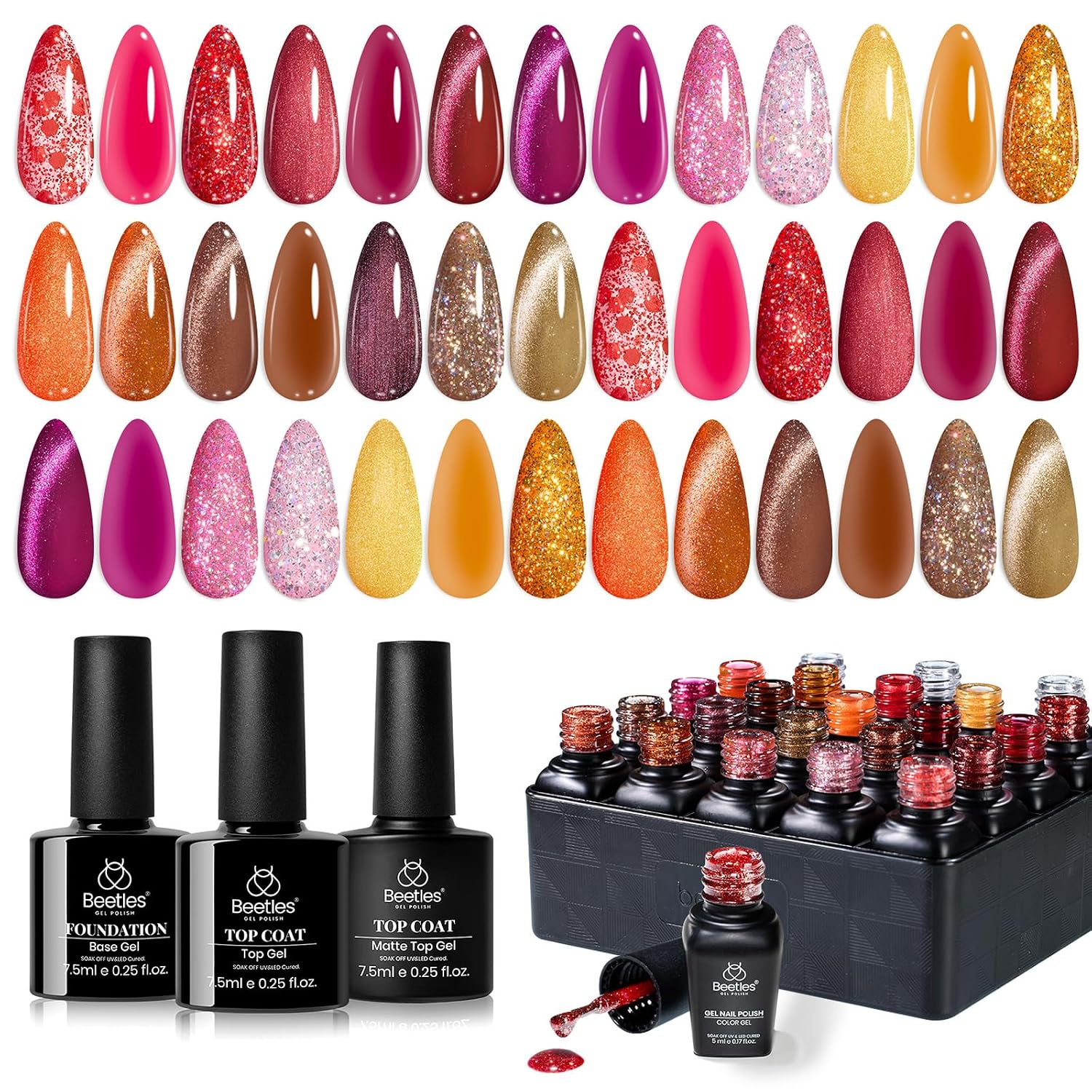 beetles Gel Polish Set Vivid Seasons - Summer Gel Nail Polish Set 36 Colors Pink Yellow Green Purple Jelly Shades 45pcs with Base & Top Coat UV LED Soak Off DIY Salon Gift for Women : Beauty & Personal Care