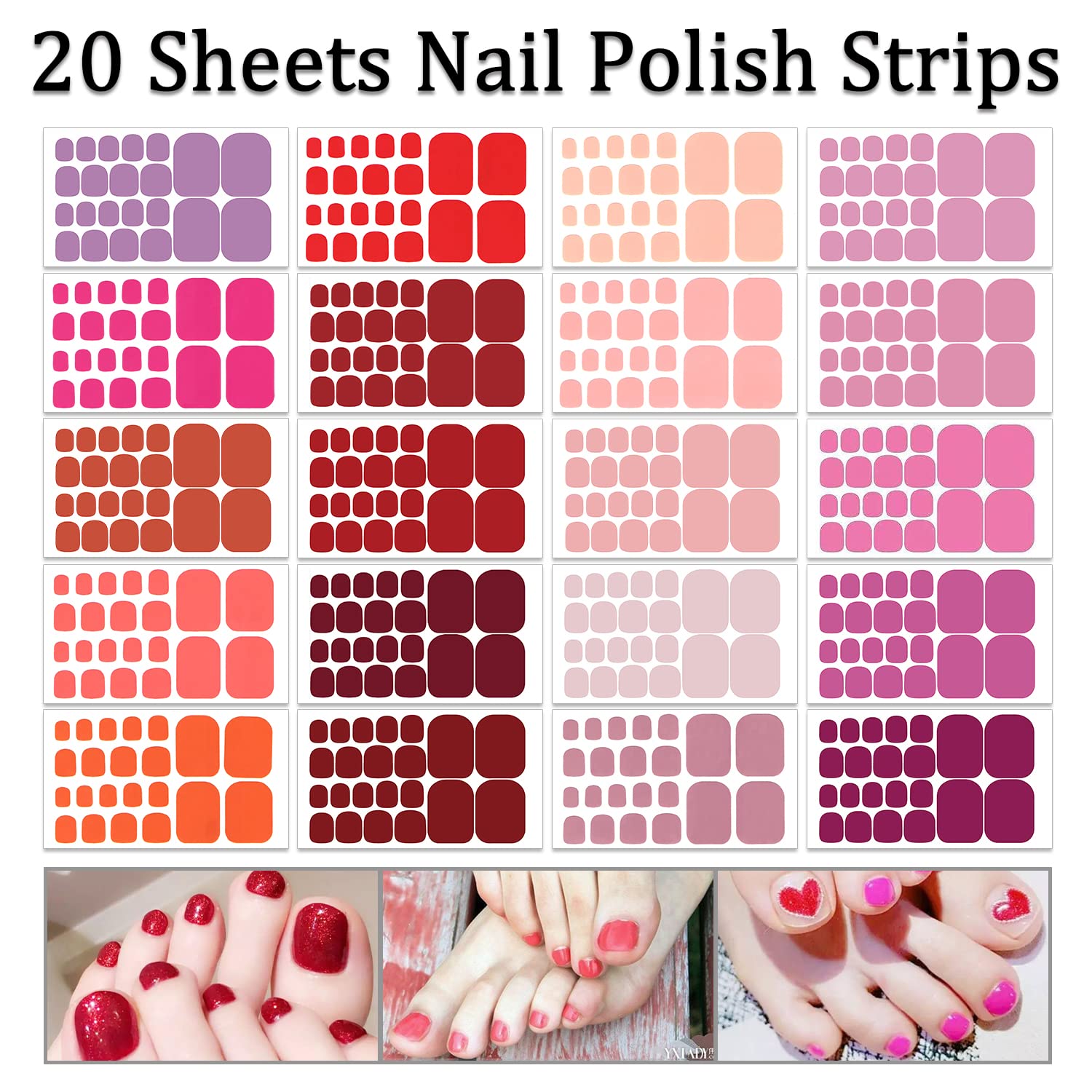 SILPECWEE Toe Nail Stickers Full Nail Wraps Red Solid Color Toenail Polish Strips for Women Self Adhesive Toe Stickers Polish Gel Toenails Stickers with 1pc Nail File (20 Sheets) : Beauty & Personal Care