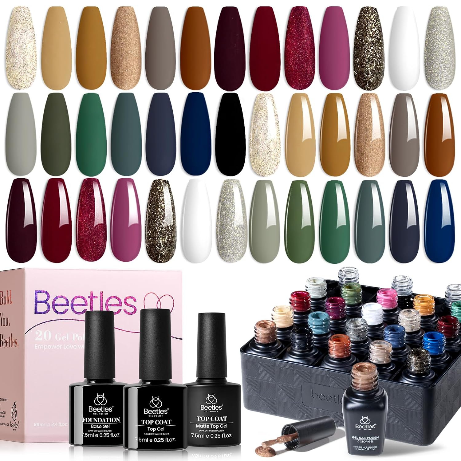 Beetles Summer Gel Polish Set - 36 Colors Bright Neon Gel Nail Polish Pink Orange Red Green Blue 4th of July Nail Polish with 4Pcs Base Top Coat Soak Off Colorful Collection UV Nail Gel : Beauty & Personal Care