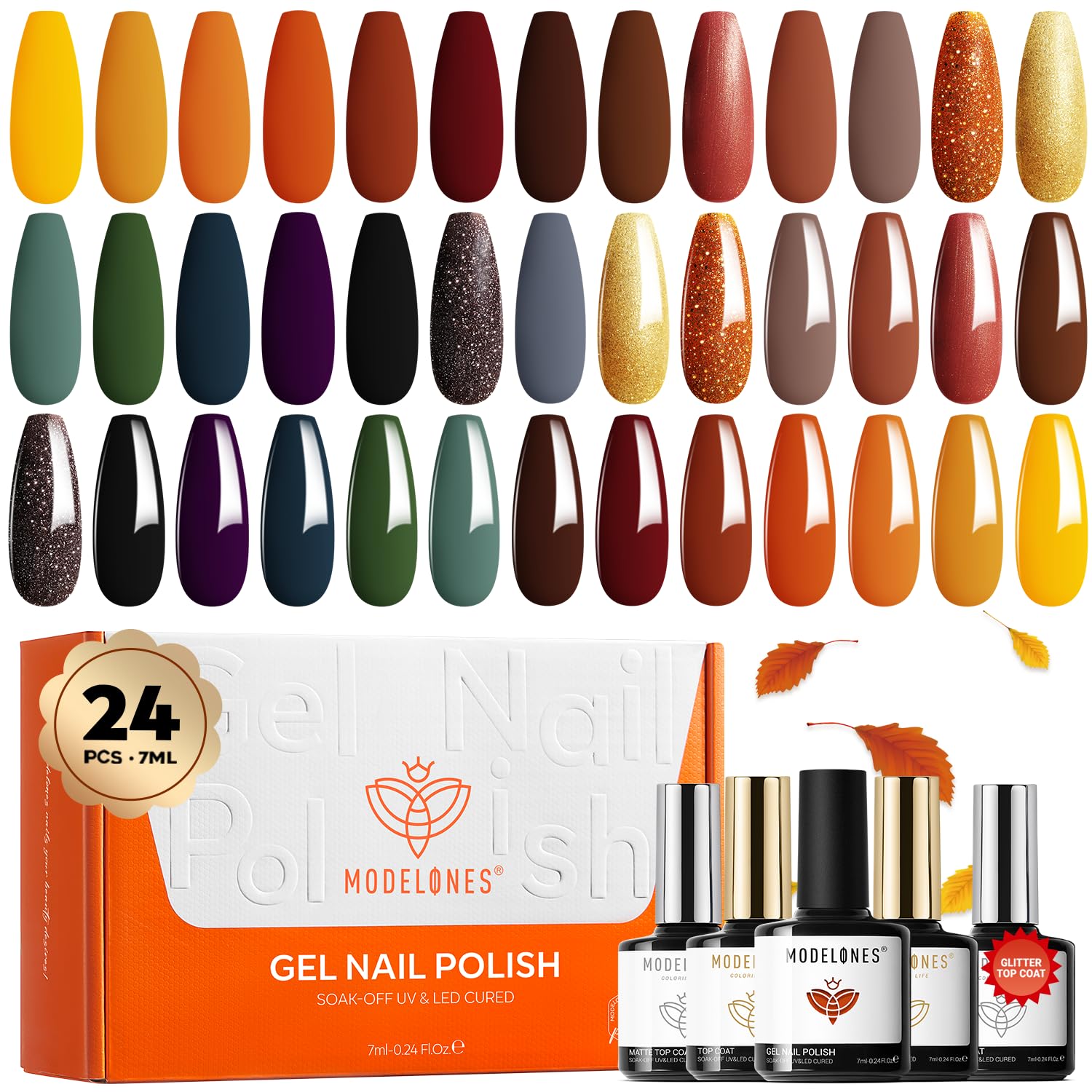 modelones 32 PCS Gel Nail Polish Set. 28 Colors Gel Polish with No Wipe Base Coat. Glitter & Glossy & Matte Top Coat Black Brown Red Purple Soak Off LED Nail Art Kit Salon at Home : Beauty & Personal Care