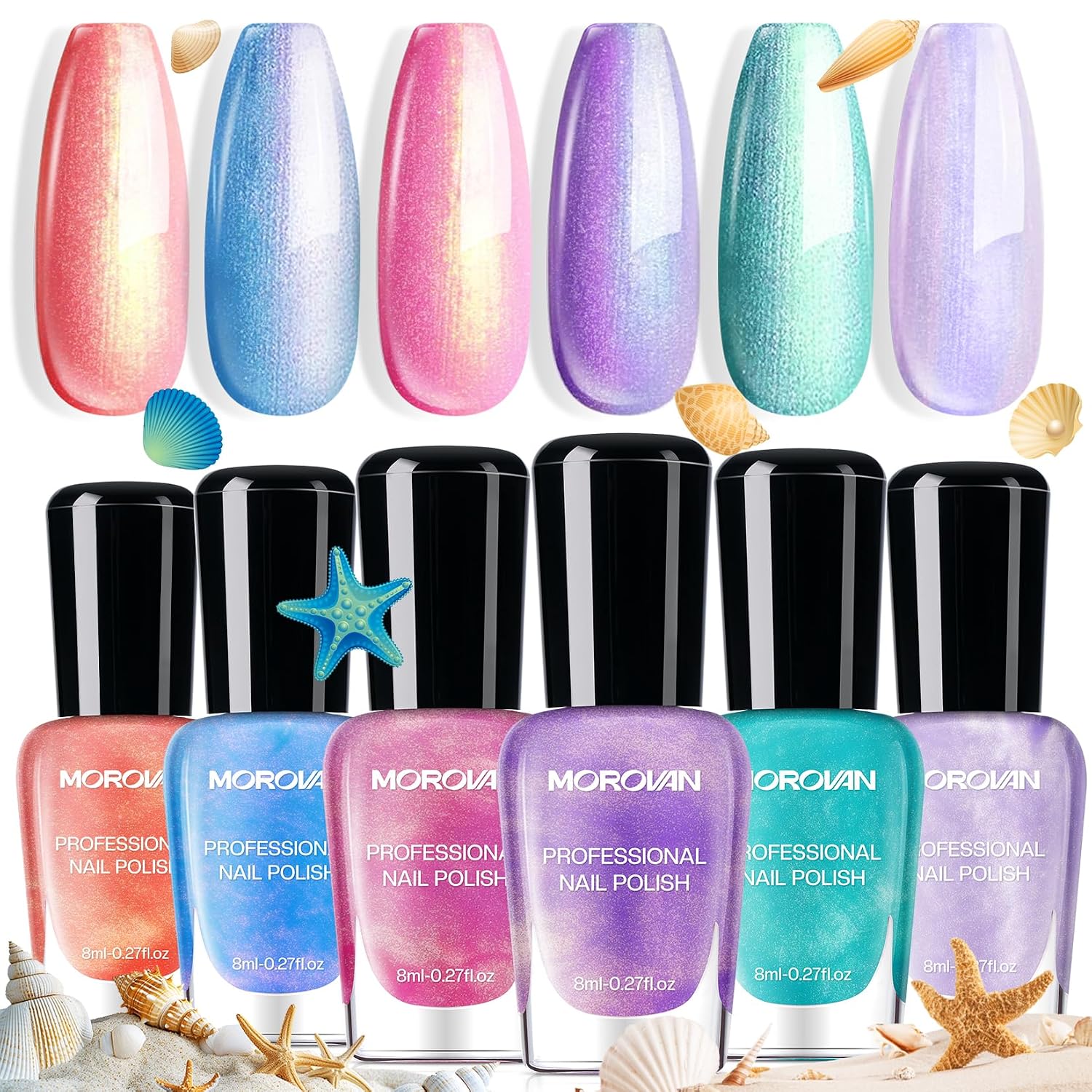 Morovan Chameleon Nail Polish Set: 6 Colors Holographic Quick Dry Mini Nail Lacquer Kit Green Glitter Pink Blue Purple Gray Aurora Shimmer Fall DIY Nail Art Manicure Gift For Women Girls : Beauty & Personal Care