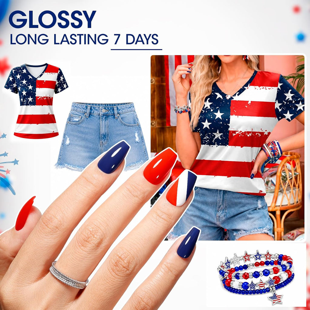 GELLEN 4th of July Nail Polish Blue Red White Summer. No Lamp Needed | Quick Air Dry. Toxin HEMA Free. High Pigment. For Finger Toe Nails Home Salon : Beauty & Personal Care