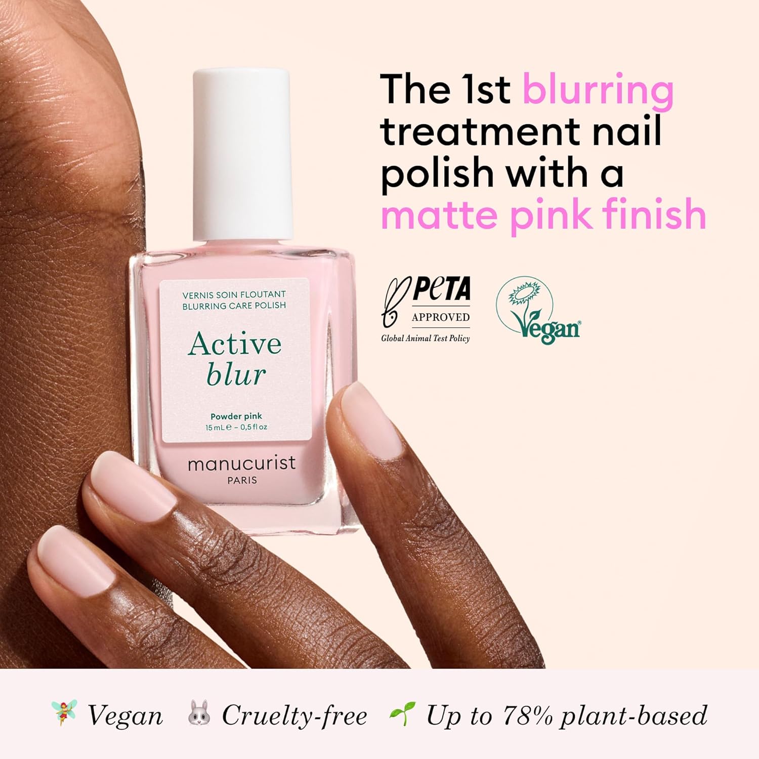 Manucurist Active Blur™ Blurring Treatment Nail Polish – Powder Pink Matte Nails Care with Niacinamide – No Lamp – Vegan & Made in France – Nail Strengthener and Growth for Weak Nails – Plant-Based : Beauty & Personal Care