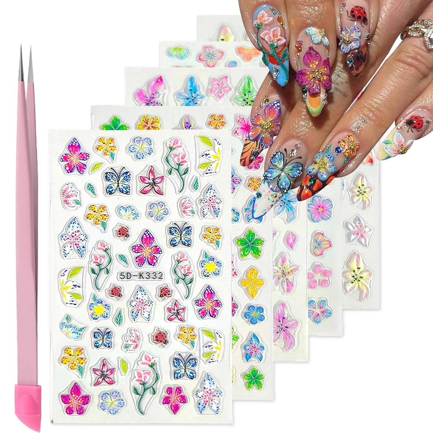 VOTACOS Flower Nail Art Stickers - 5D Embossed. Spring/Summer Daisy Designs. Self-Adhesive Decals for Women's Nail DIY Decoration : Beauty & Personal Care