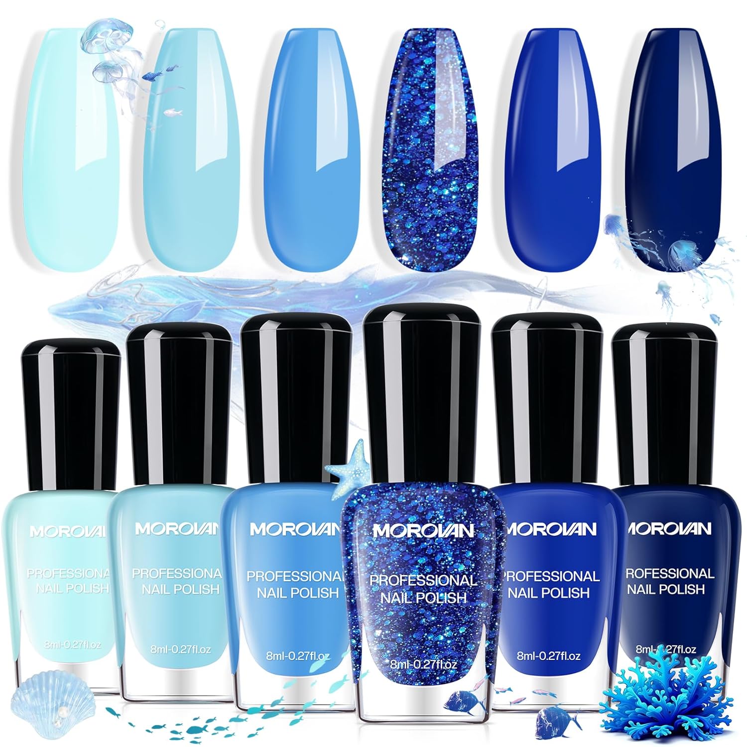 Morovan Fingernail Nail Polish Set: Holographic Metallic Ombre Lacquer Air Dry Nail Polish Regular Nail Pack 0.27oz Glitter Finger Nail Bulk Toenail Polish Kit Halloween Fall Gift for Women : Beauty & Personal Care