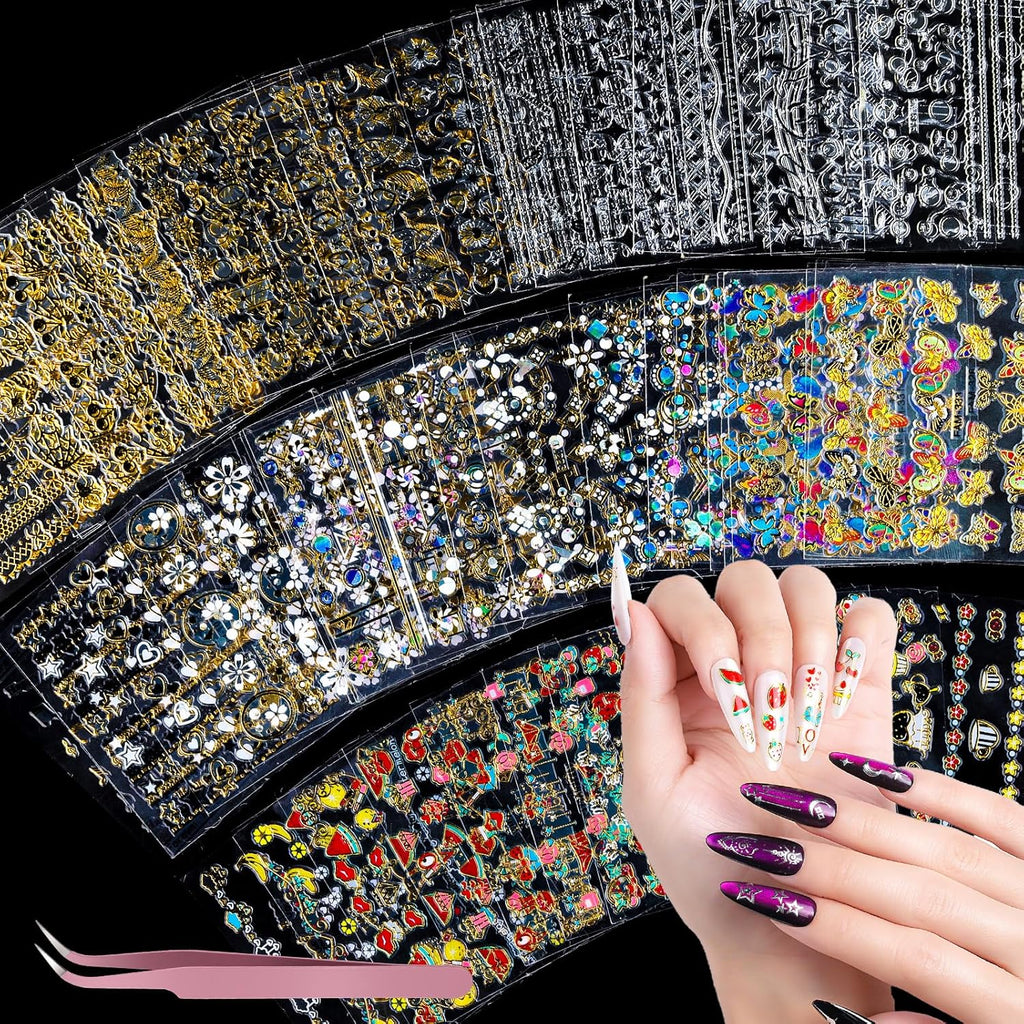 Teenitor 50 Sheets Aurora Nail Stickers for Nail Art. Star Nail Art Stickers for Kids Women. Laser Silver Nail Decals Fingernail Stickers for Holiday. Self-Adhesive Nail Decorations : Beauty & Personal Care