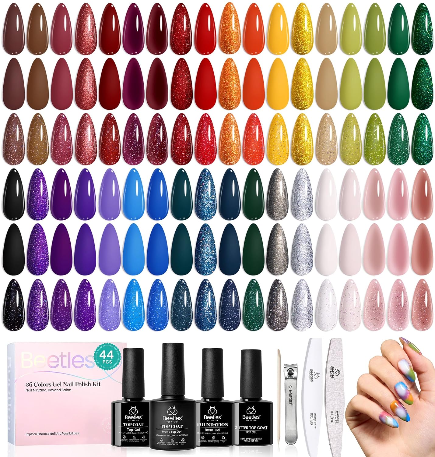 Beetles Summer Gel Polish Set - 36 Colors Bright Neon Gel Nail Polish Pink Orange Red Green Blue 4th of July Nail Polish with 4Pcs Base Top Coat Soak Off Colorful Collection UV Nail Gel : Beauty & Personal Care