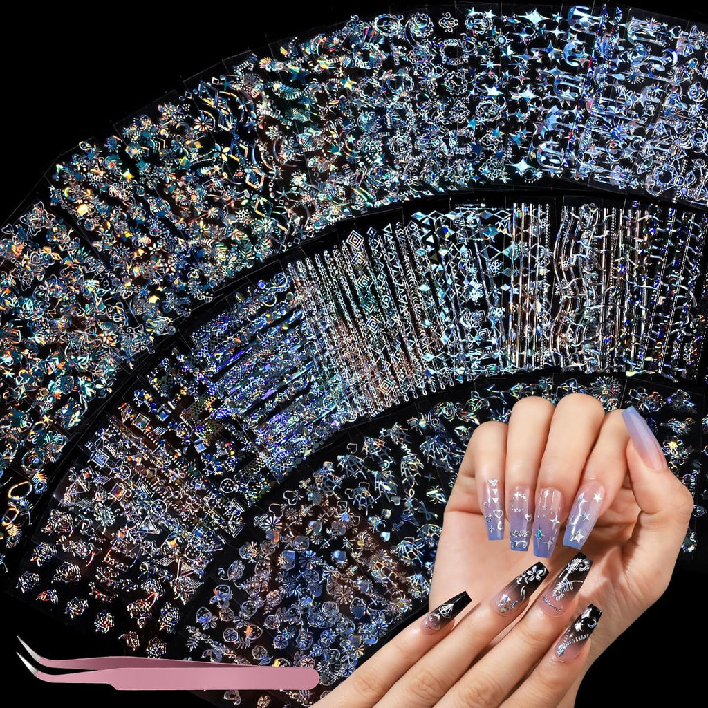 Teenitor 50 Sheets Aurora Nail Stickers for Nail Art. Star Nail Art Stickers for Kids Women. Laser Silver Nail Decals Fingernail Stickers for Holiday. Self-Adhesive Nail Decorations : Beauty & Personal Care