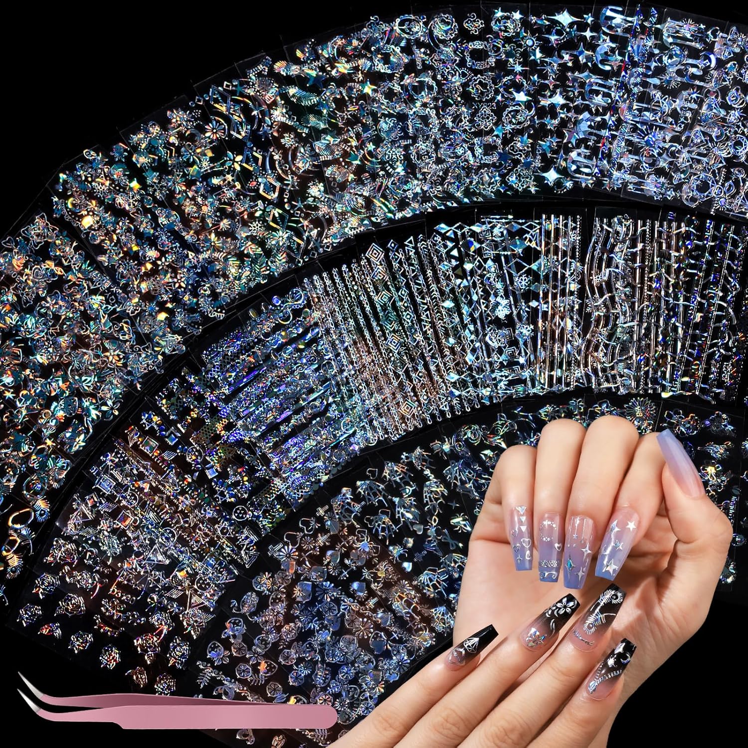 Teenitor 50 Sheets Aurora Nail Stickers for Nail Art. Star Nail Art Stickers for Kids Women. Laser Silver Nail Decals Fingernail Stickers for Holiday. Self-Adhesive Nail Decorations : Beauty & Personal Care
